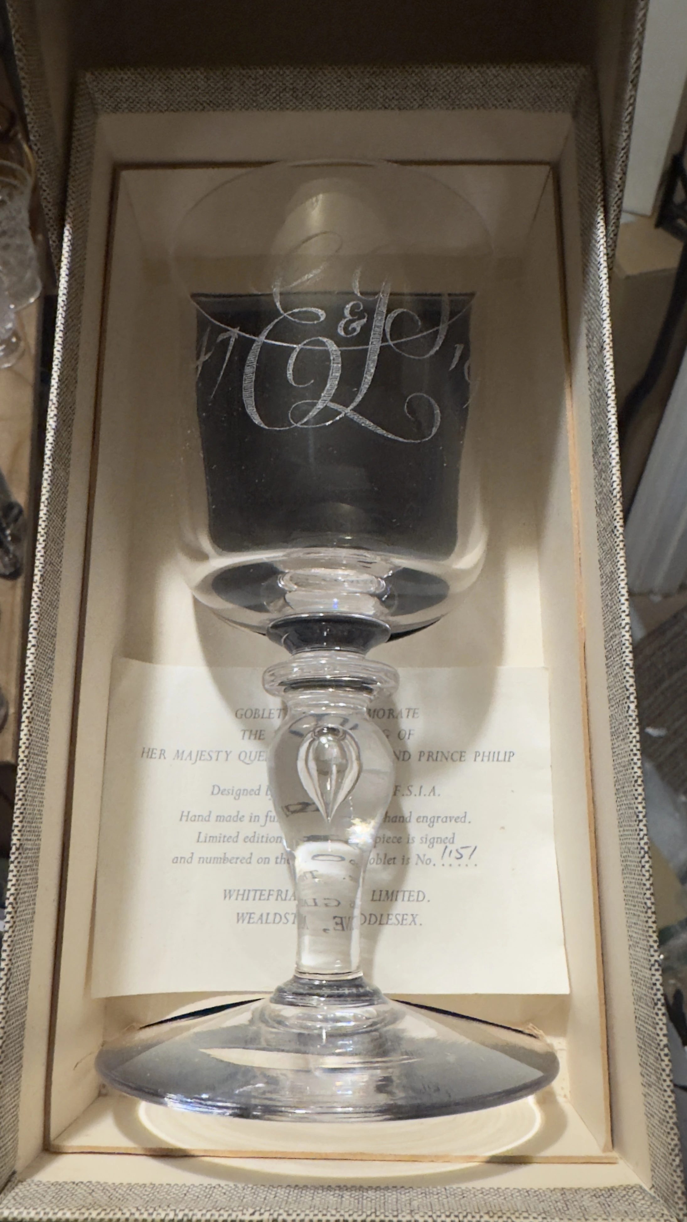 Limited Edition Wine Goblet Celebrating Silver Wedding of HM Queen Elizabeth II & Prince Philip